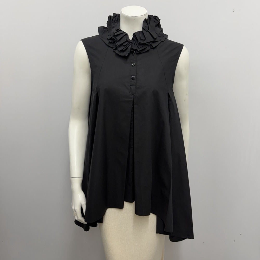 Athena Marie Top A Line Black Ruffled Collar NWT $88.00 Size L Fits M